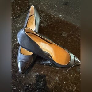 Cole Haan Nike Air Wedge Pumps 7.5B Black leather patent cap toe Comfort Heels